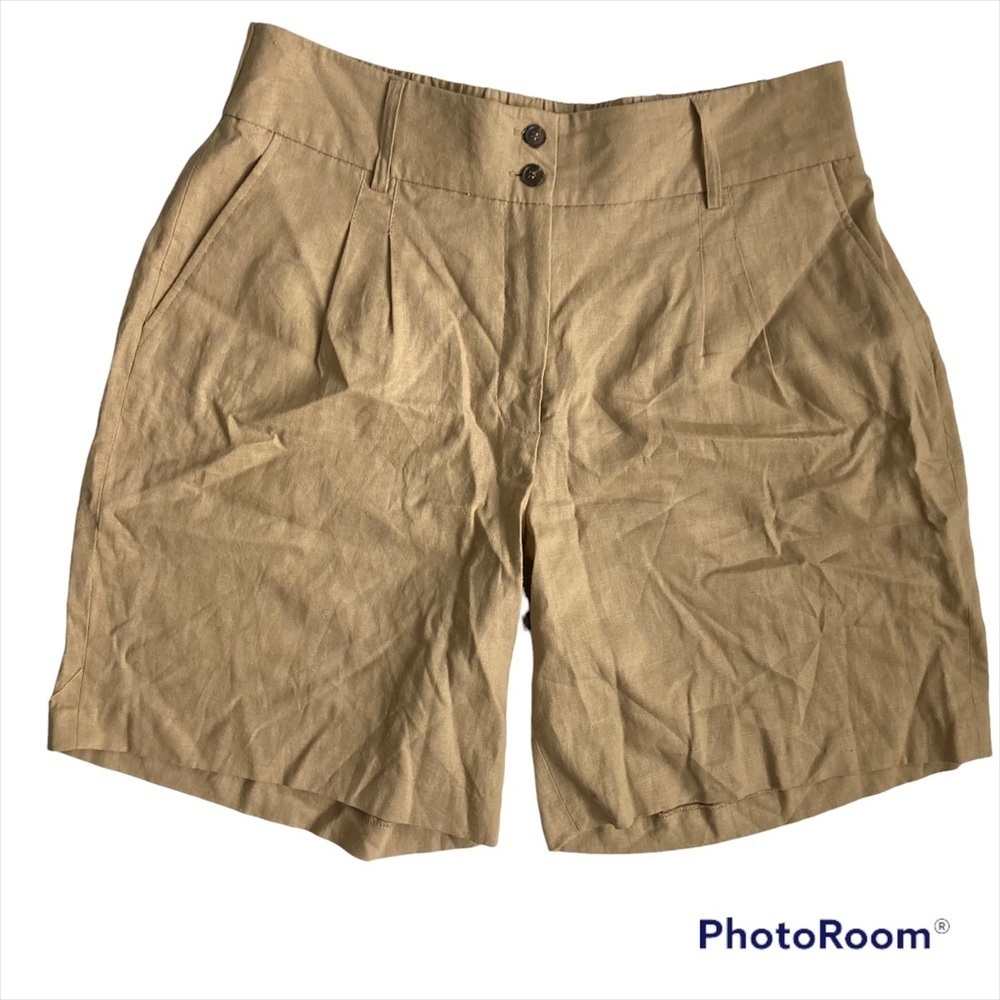 SUZY SHIER Linen Bermuda Shorts Tan US 16